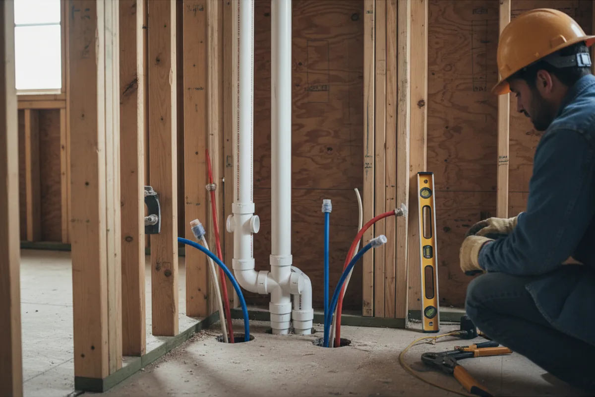 Drain and supply rough-in during Leak Detection in Oak Park